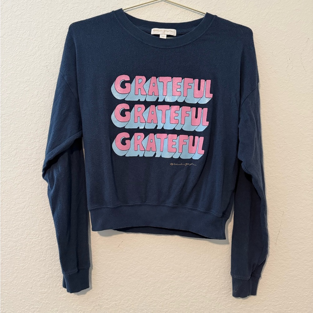 Spiritual Gangster Womens Grateful‎ Crewneck Sweatshirt Navy Blue Large